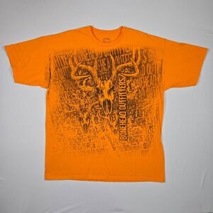 Bonehead Outfitters Mens XL T-Shirt Deer Skull Safety Orange Hunting Outdoorsman